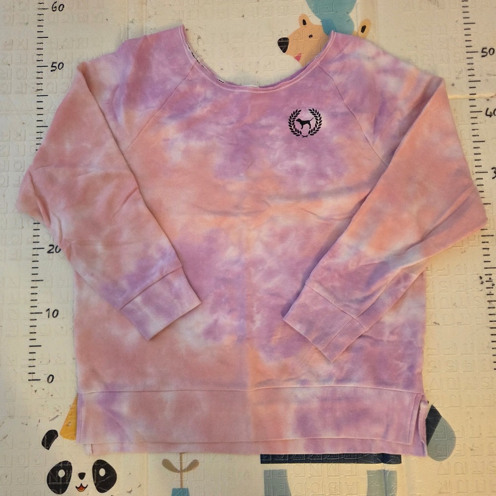 Victorias Secret PINK Tie Dye Off The Shoulder Slouchy Sweatshirt Medium Pink